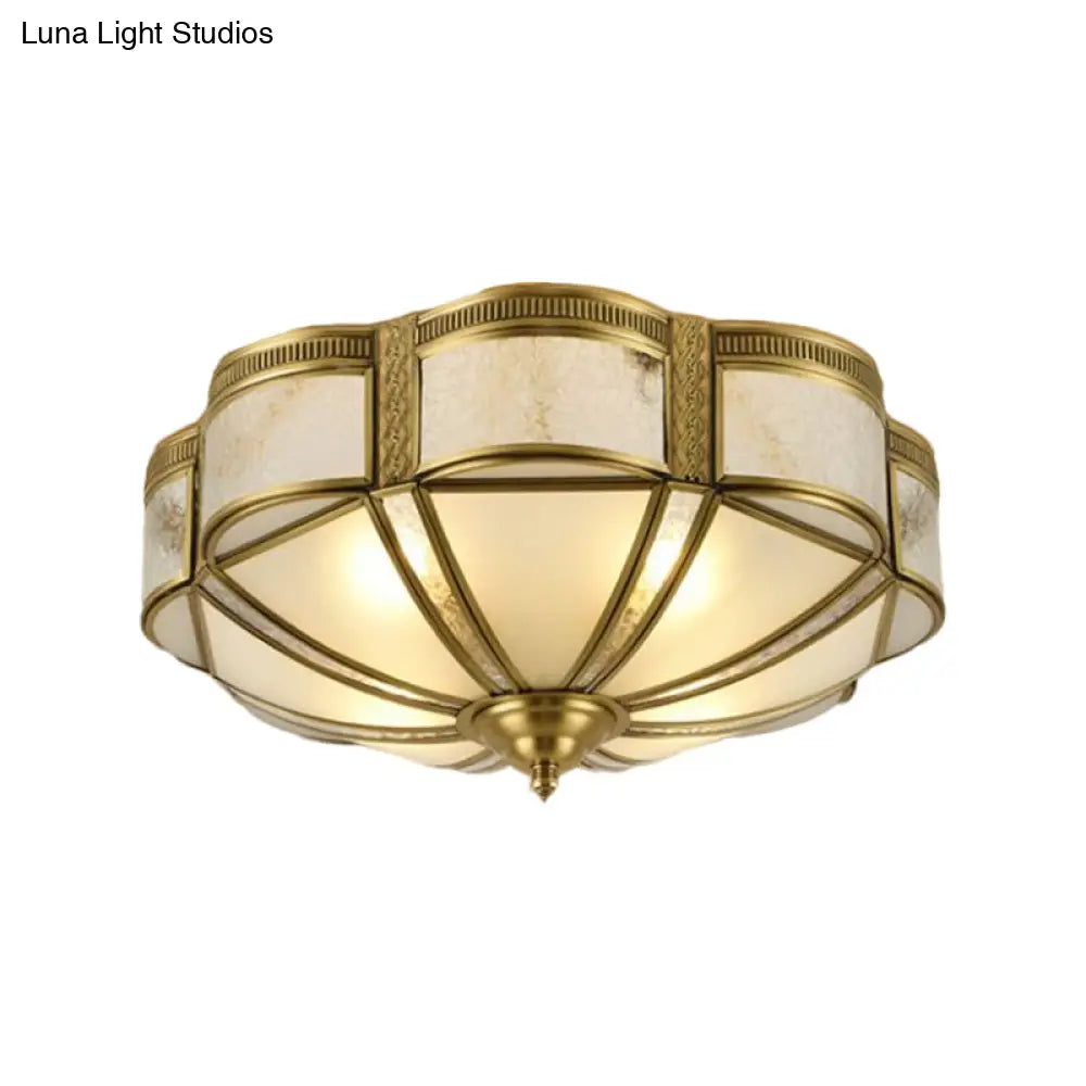 Vintage Floral Bedroom Ceiling Lamp - 14’/18’ Milky Glass Brass Flush Mount Lighting 3/4 Lights