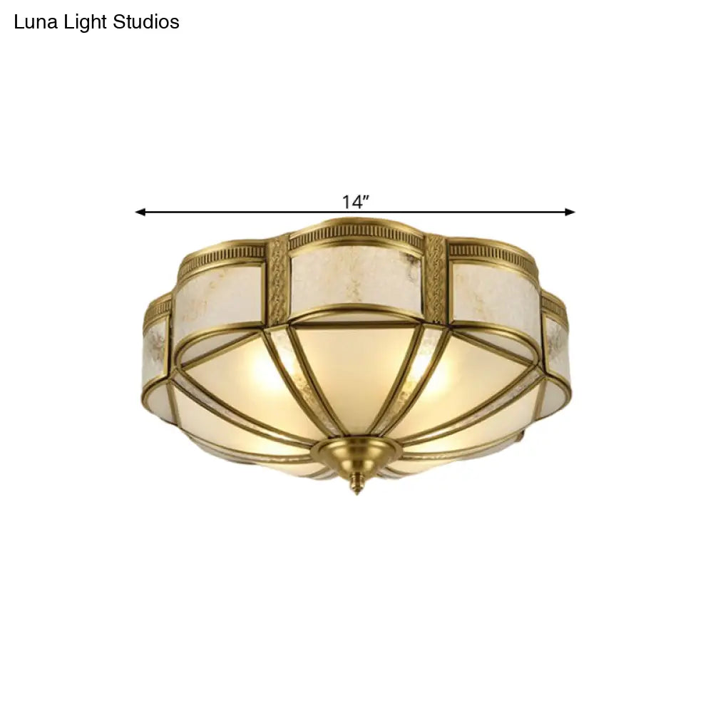 Vintage Floral Bedroom Ceiling Lamp - 14’/18’ Milky Glass Brass Flush Mount Lighting 3/4 Lights