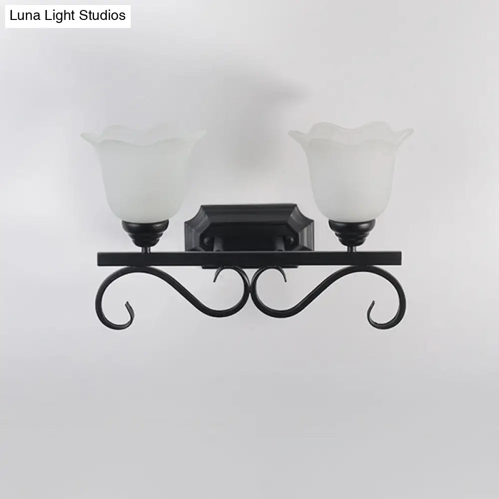 Vintage Flower Shaped Wall Mounted Lamp For Bedroom - Frost Glass Black Light