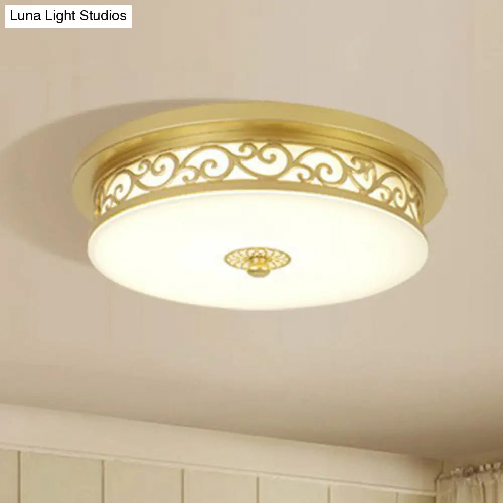 Vintage Frosted Glass Drum Led Ceiling Light - Flush Mount For Living Room Gold / Small Warm