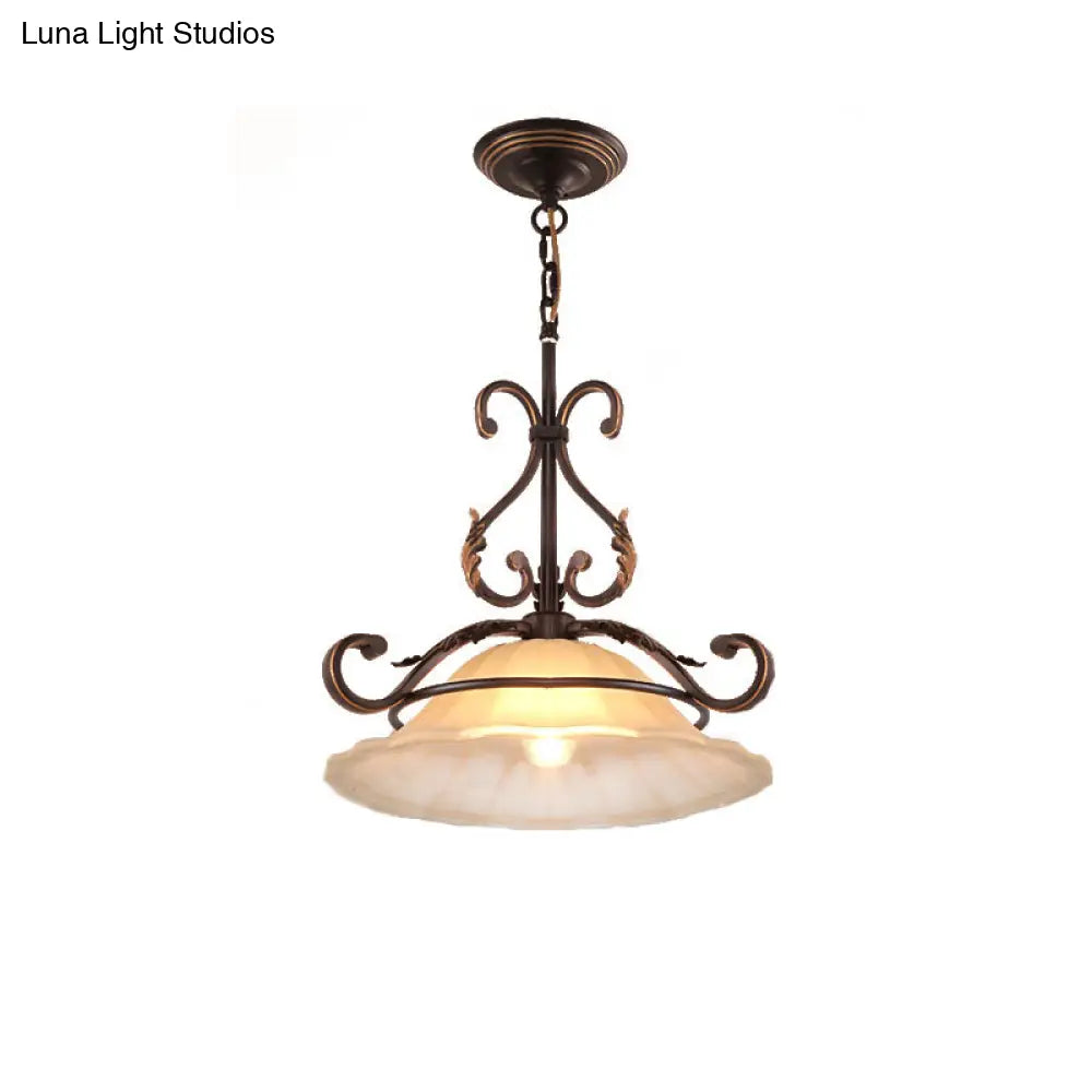 Vintage Frosted Glass Pendant Light With Flared Design And Black-Gold Arm For Dining Room