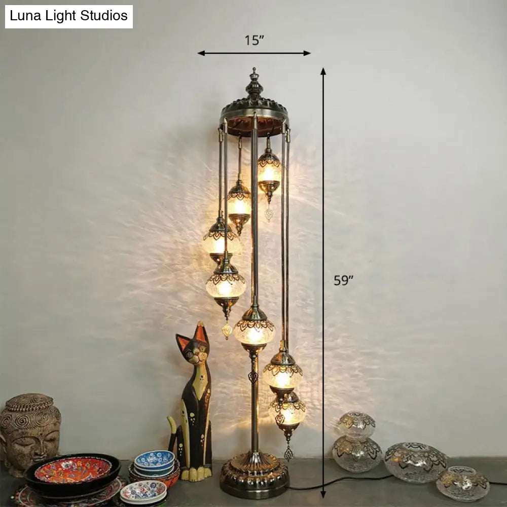 Vintage Glass Globe Standing Floor Lamp With Bronze Finish - Ideal For Bedroom Reading (3/5/7 Heads)
