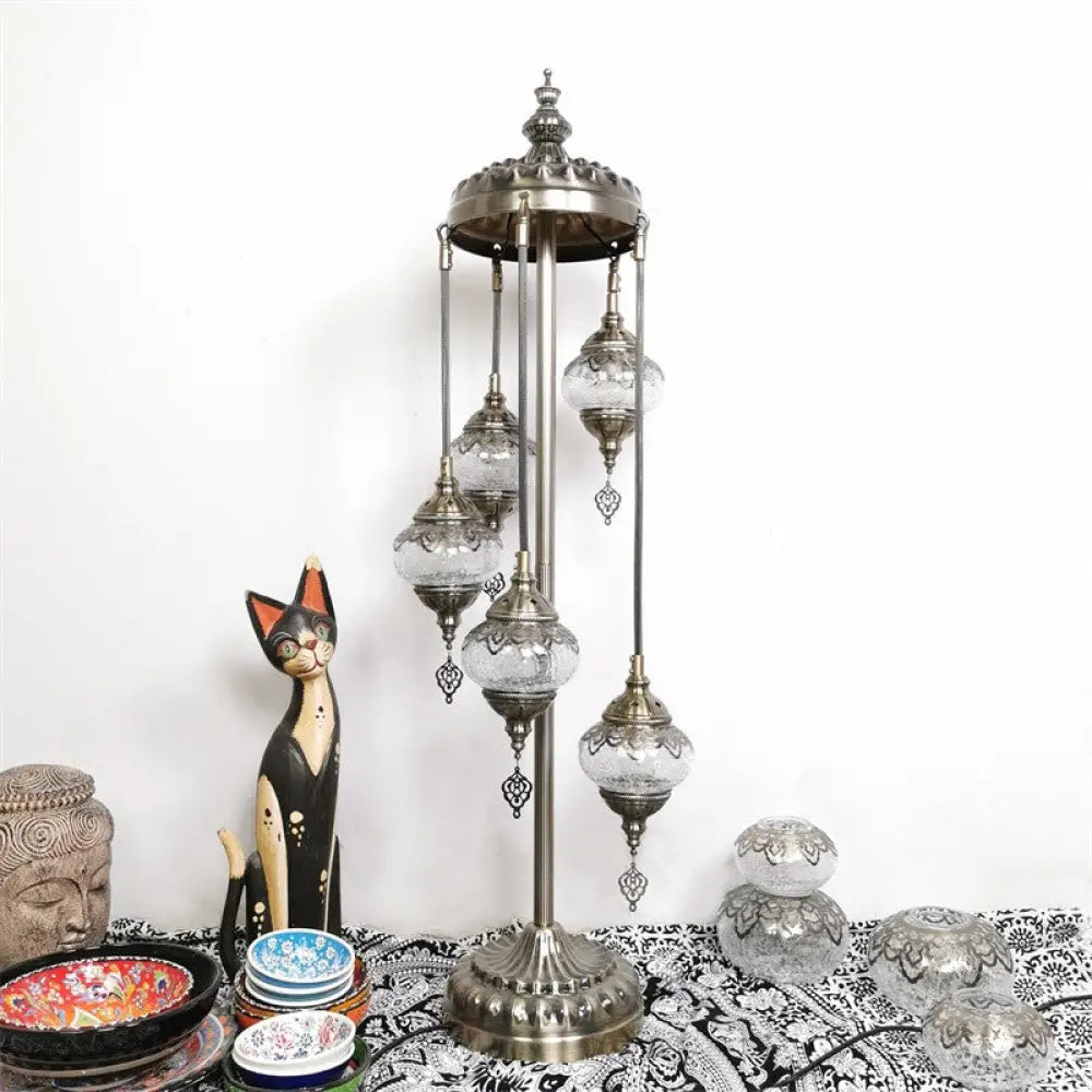 Vintage Glass Globe Standing Floor Lamp With Bronze Finish - Ideal For Bedroom Reading (3/5/7 Heads)