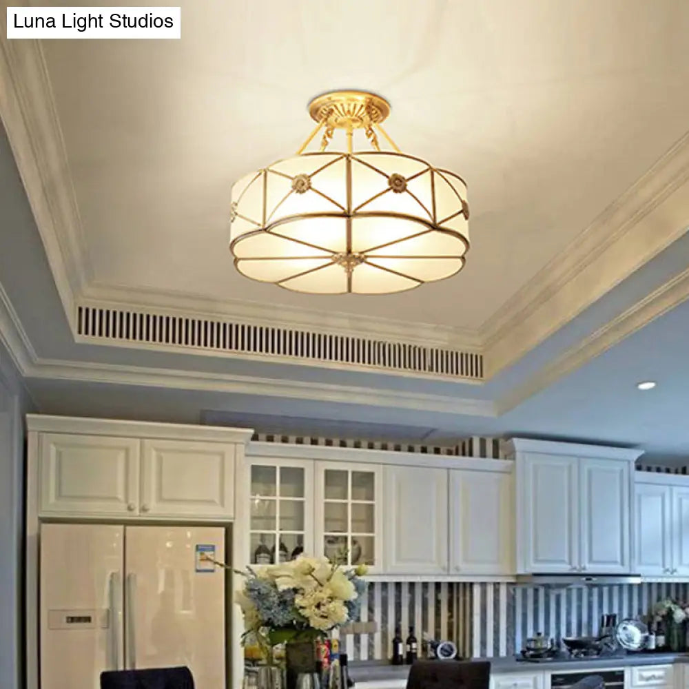Vintage Gold Chandelier Pendant With Frosted White Glass For Flower-Themed Dining Room Ceiling Light