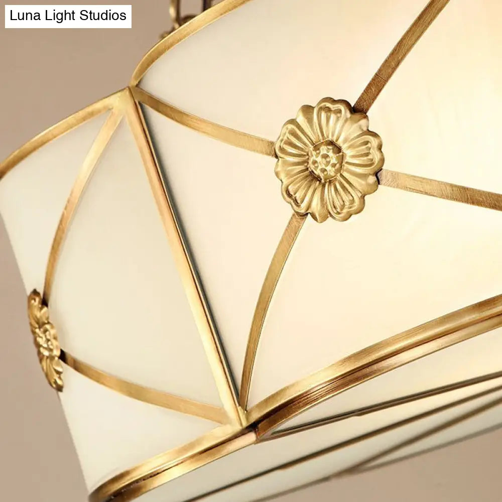 Vintage Gold Chandelier Pendant With Frosted White Glass For Flower-Themed Dining Room Ceiling Light