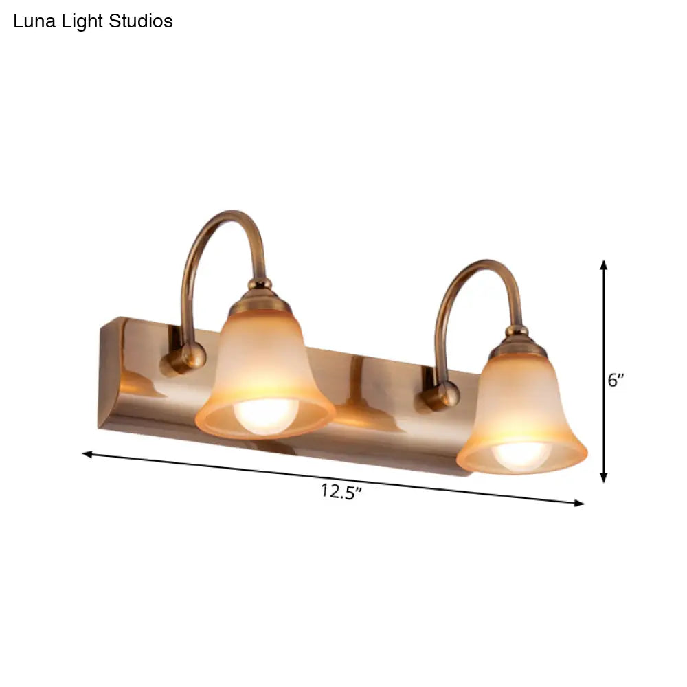 Vintage Gold Vanity Lamp With Frosted Glass & Gooseneck Arm For Bathroom Wall Mount - 2/3 Bulbs
