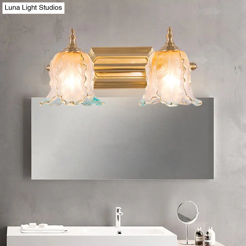Vintage Gold Wall Light Fixture With Scalloped Textured Glass - Perfect For Bedroom Make-Up Lighting