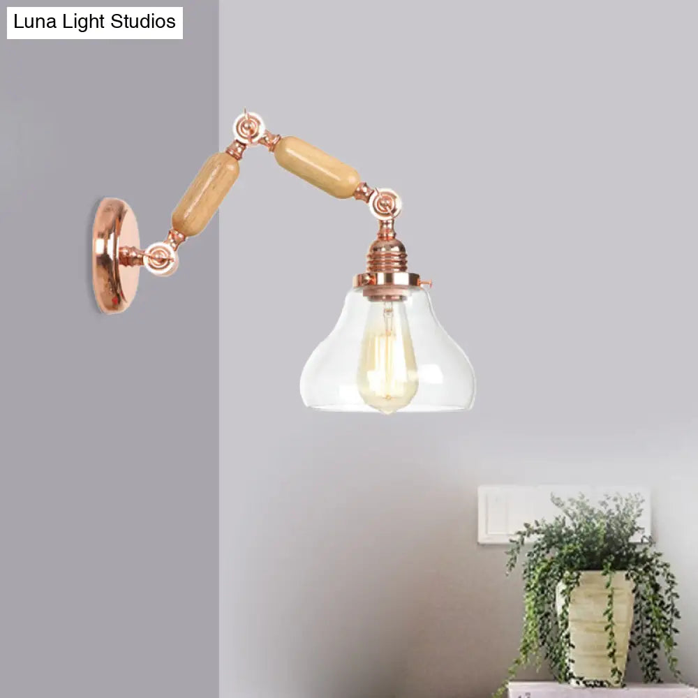 Vintage Gold Wall Sconce With Clear Glass Shade And Extendable Arm For Living Room Lighting
