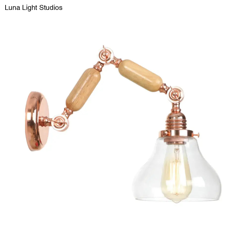 Vintage Gold Wall Sconce With Clear Glass Shade And Extendable Arm For Living Room Lighting