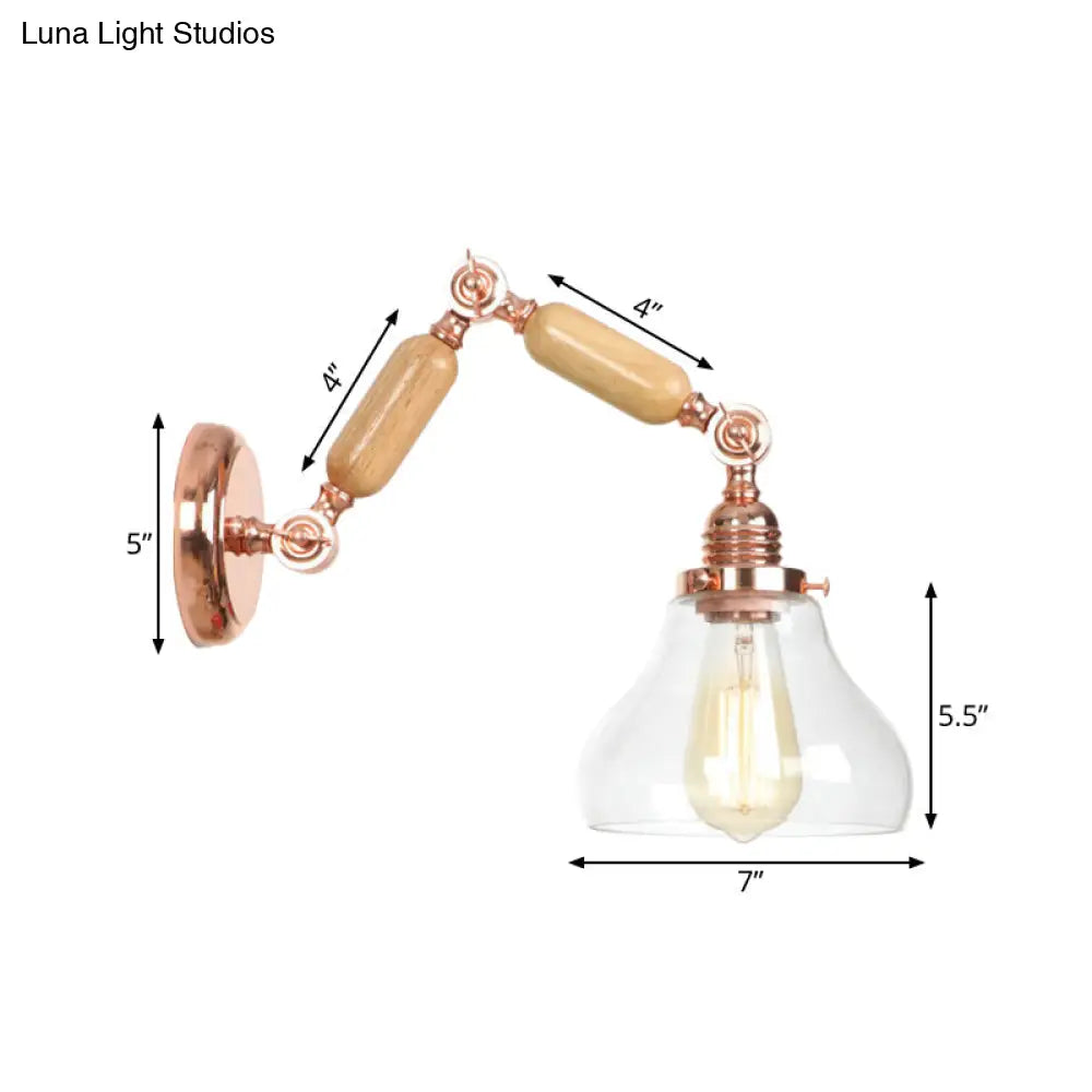 Vintage Gold Wall Sconce With Clear Glass Shade And Extendable Arm For Living Room Lighting