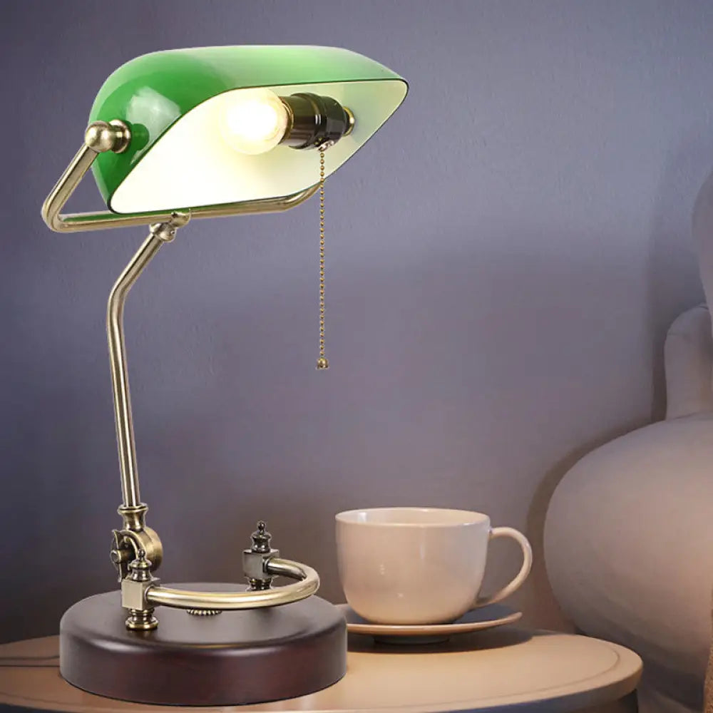 Vintage Green/White Glass Table Lamp With Pull Chain Night Light And Swivel Shade For Living Room