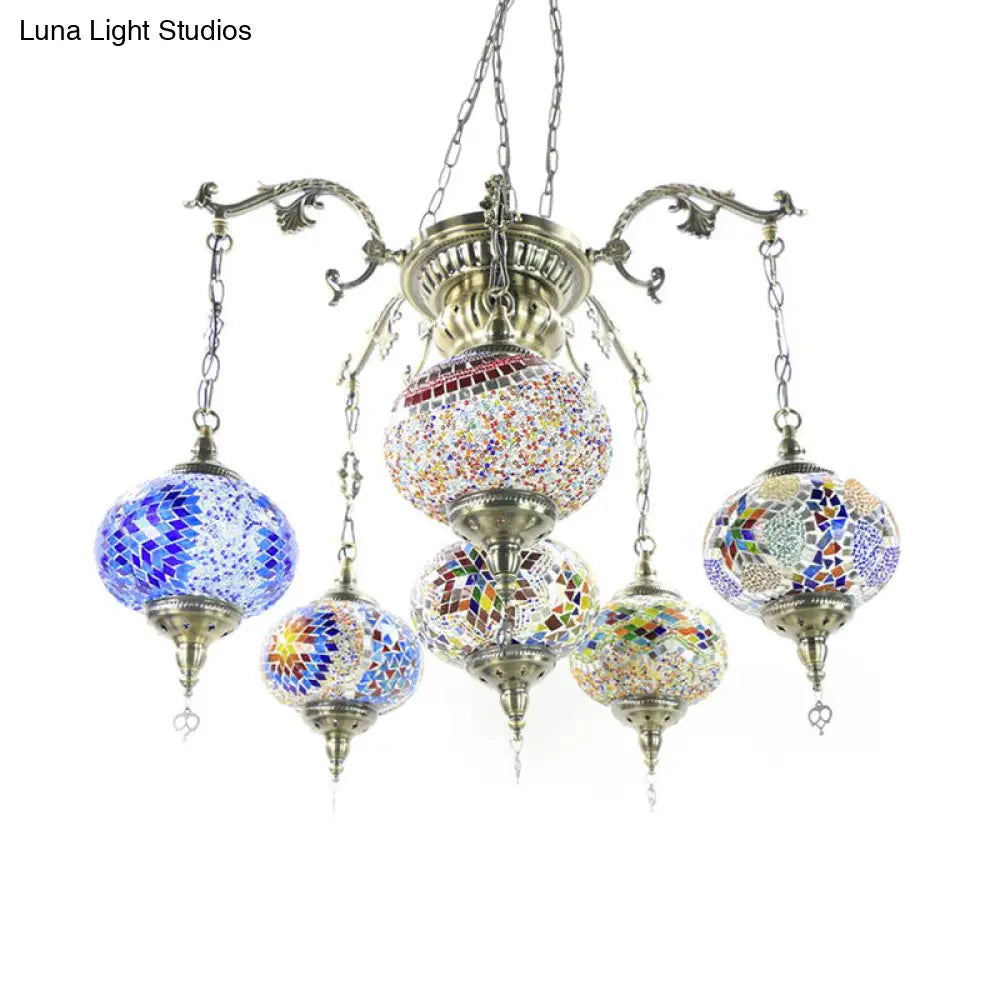 Vintage Hand Cut Glass Pendant Chandelier - Bronze Finish 4/6 Heads Oval Ceiling Light