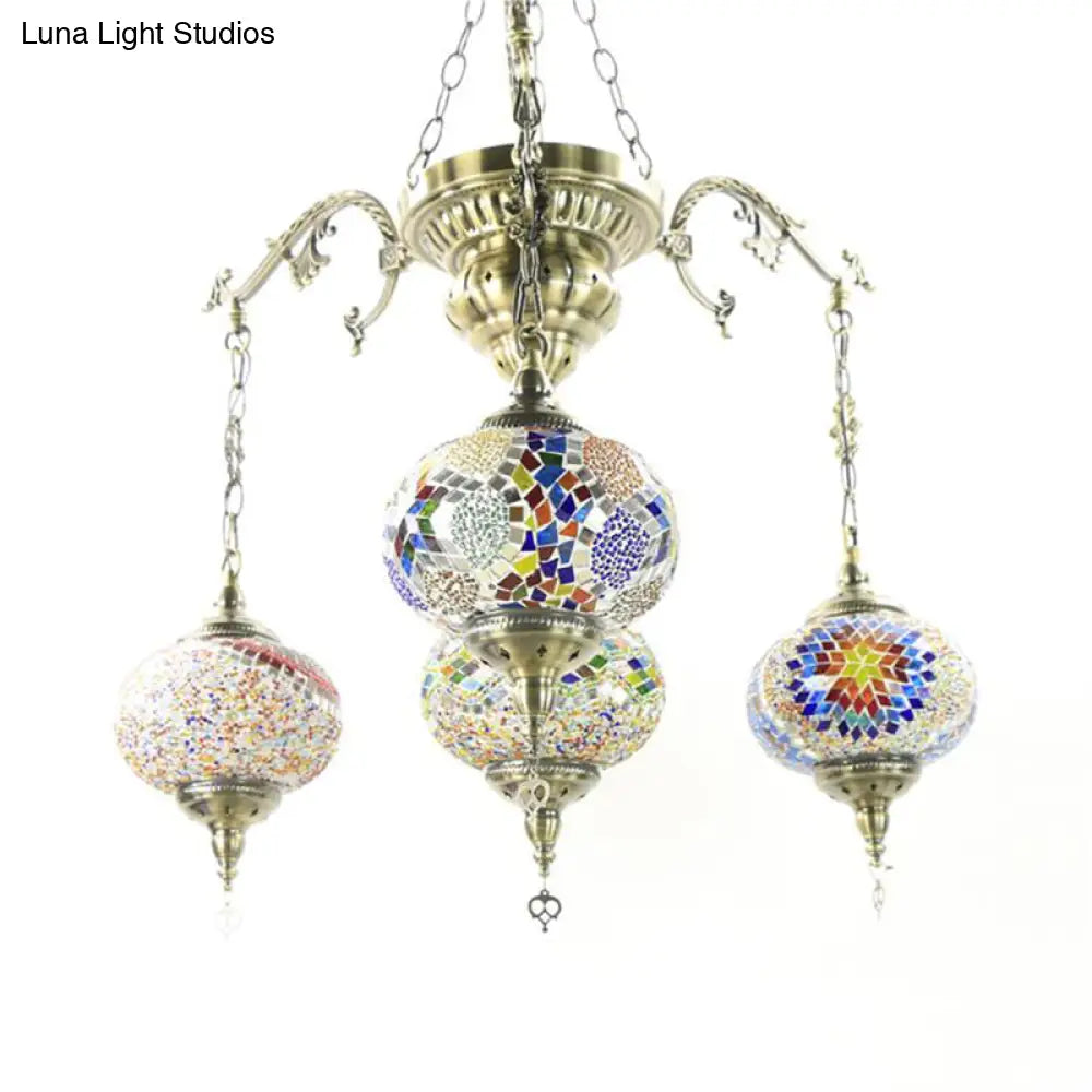 Vintage Hand Cut Glass Pendant Chandelier - Bronze Finish 4/6 Heads Oval Ceiling Light