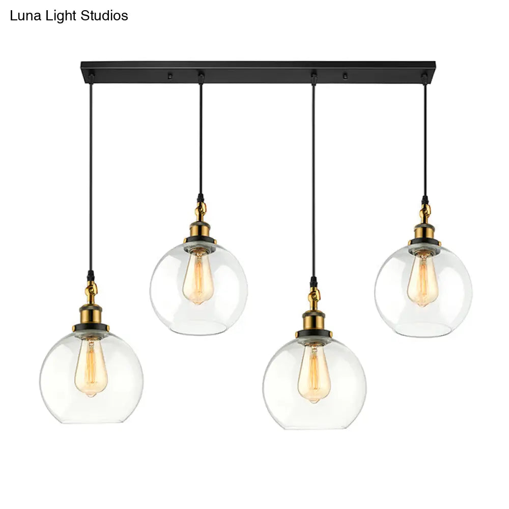 Vintage Industrial Brass Orb Pendant Light With Clear Glass Shade - 3/4-Light Multi Hanging Fixture