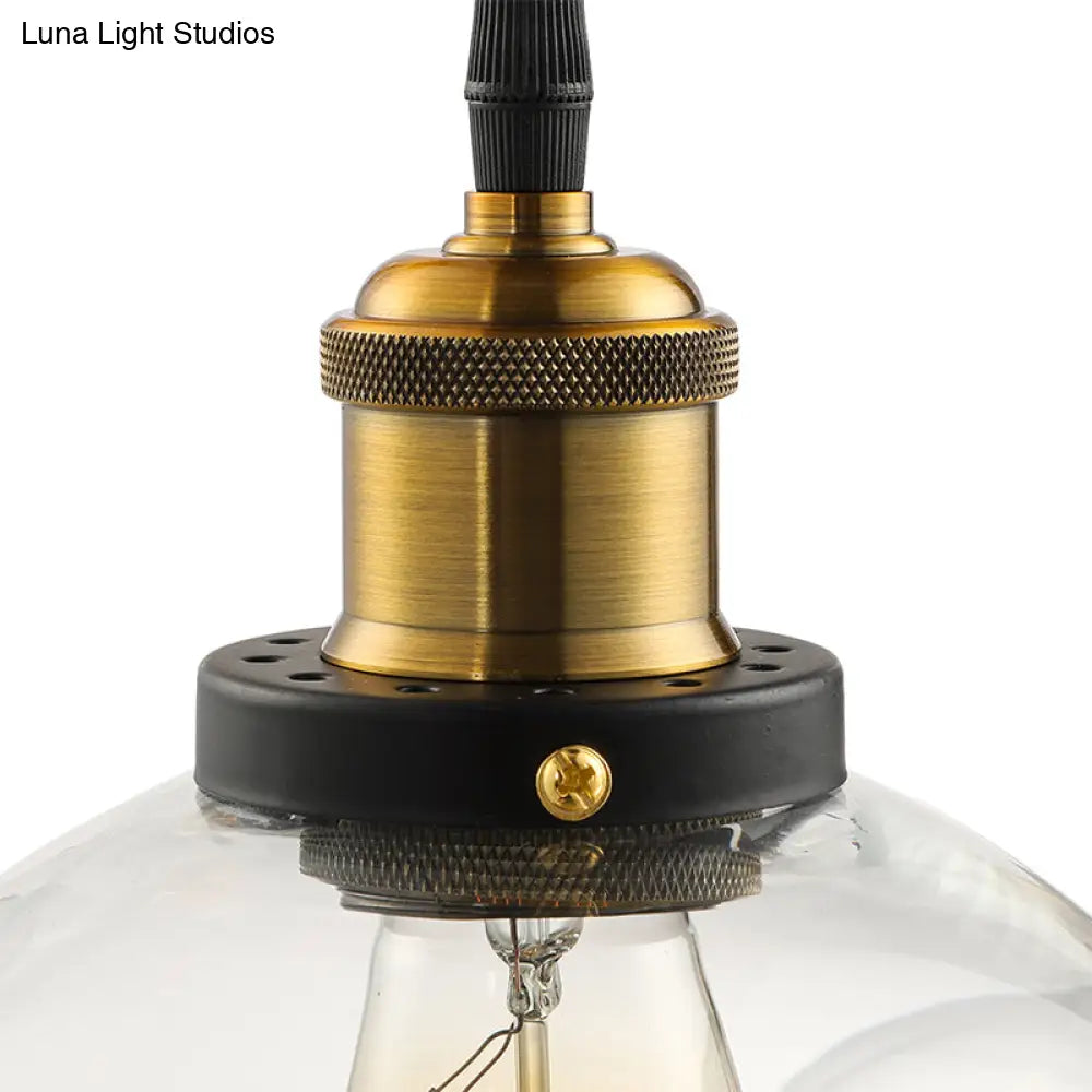 Vintage Industrial Brass Orb Pendant Light With Clear Glass Shade - 3/4-Light Multi Hanging Fixture