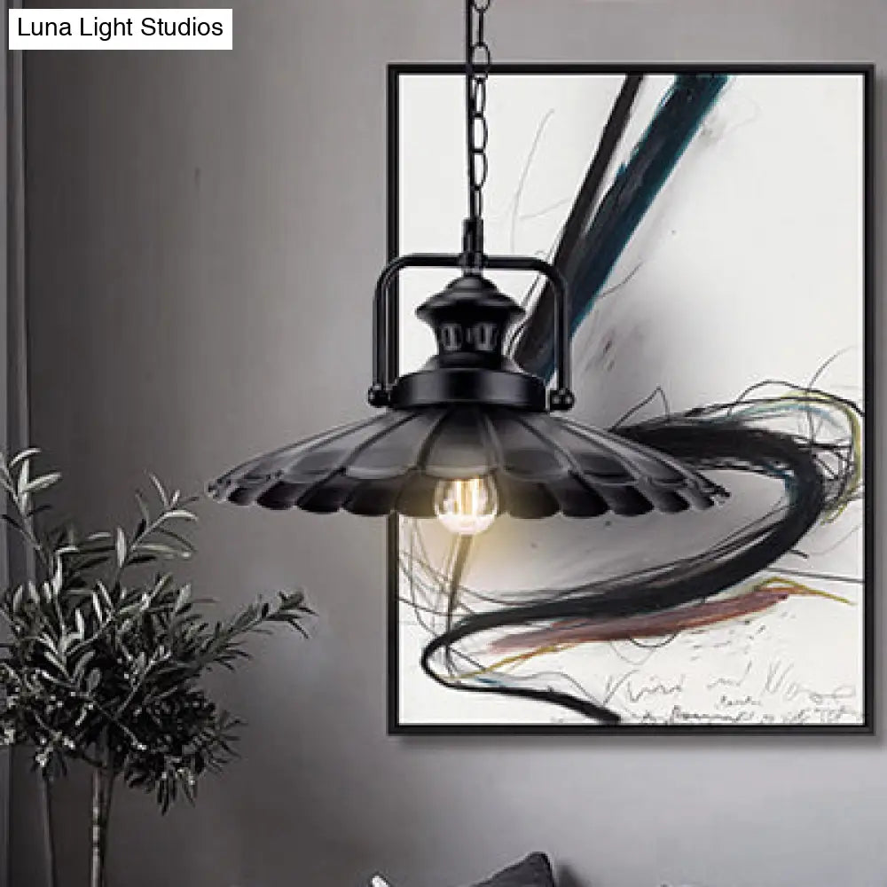 Vintage Industrial Pendant Light - Black Metal Cone Lamp For Indoor Use With 1