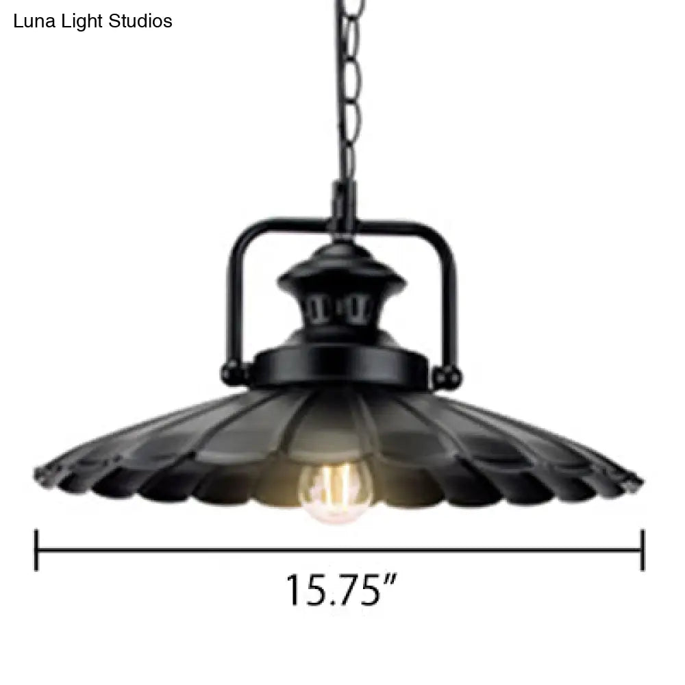 Vintage Industrial Pendant Light - Black Metal Cone Lamp For Indoor Use With 1