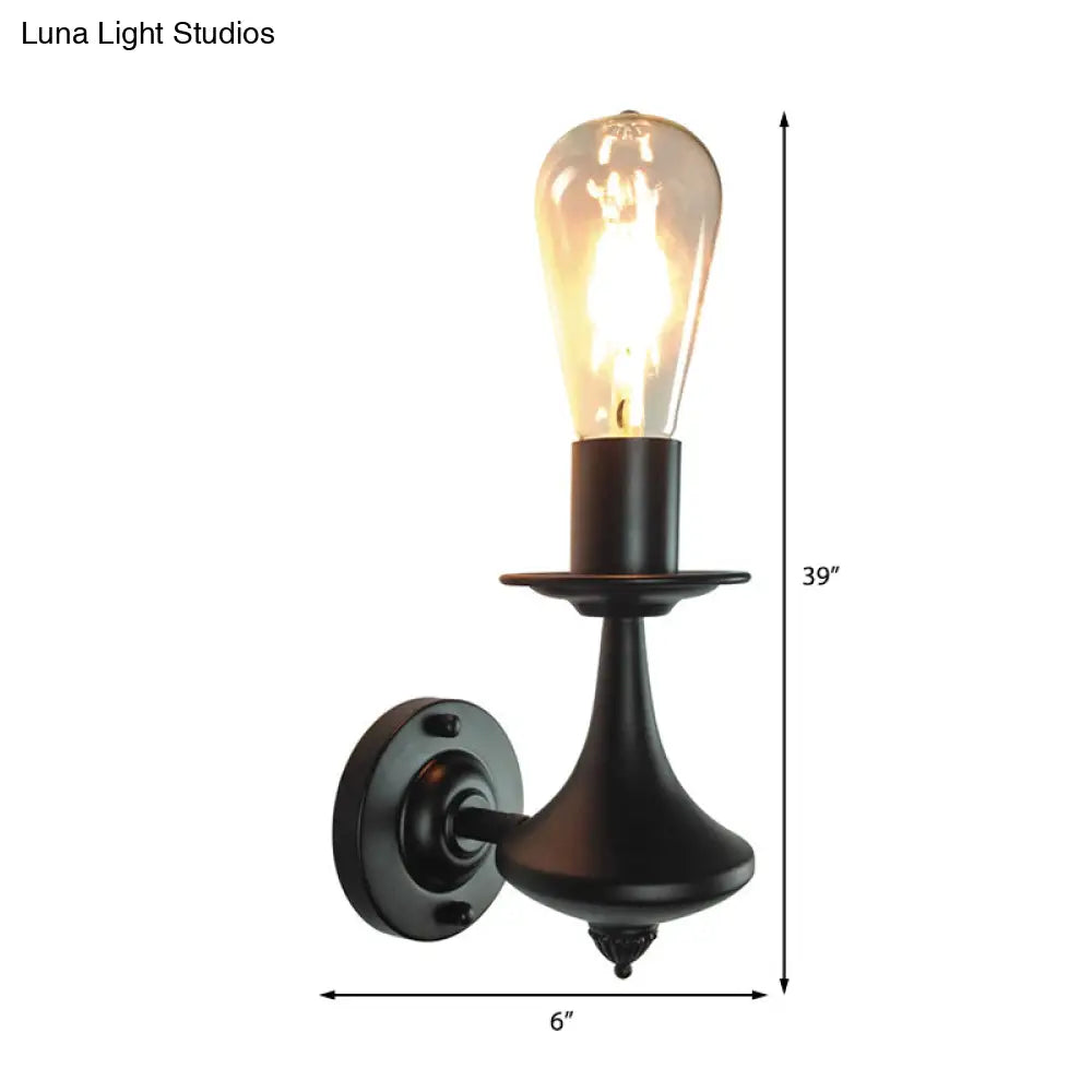 Vintage Industrial Wall Sconce With Exposed Bulb - Metallic Black