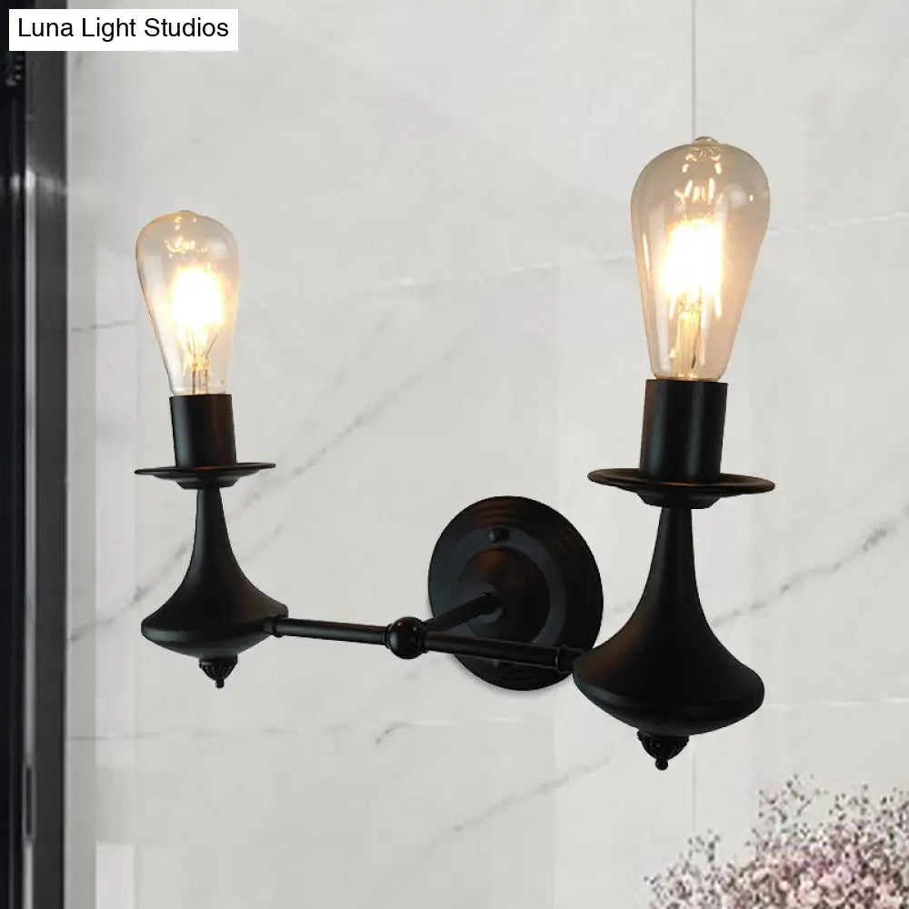 Vintage Industrial Wall Sconce With Exposed Bulb - Metallic Black