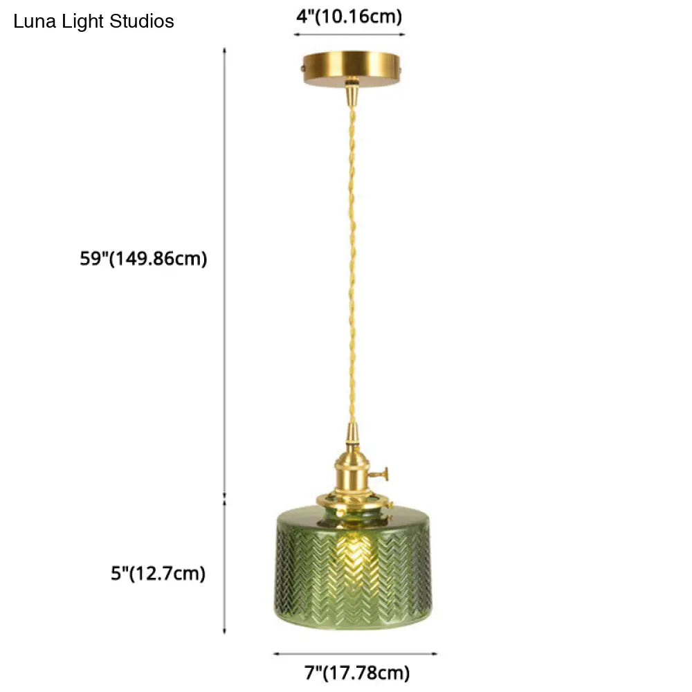 Vintage Industrial Wavy Glass Pendant Light With 1 Cylindrical Lamp