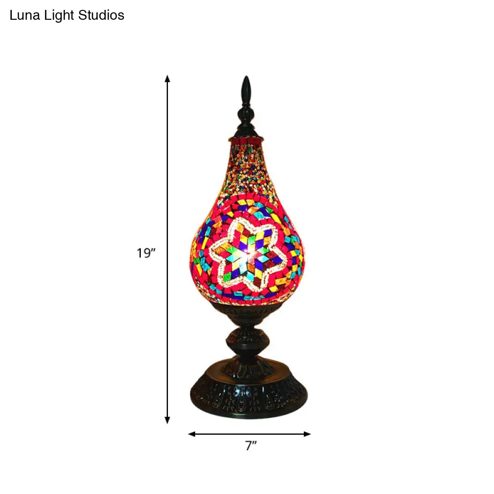 Vintage Led Glass Teardrop Table Lamp - Hand-Crafted White/Red/Yellow Bedroom Nightstand Decor