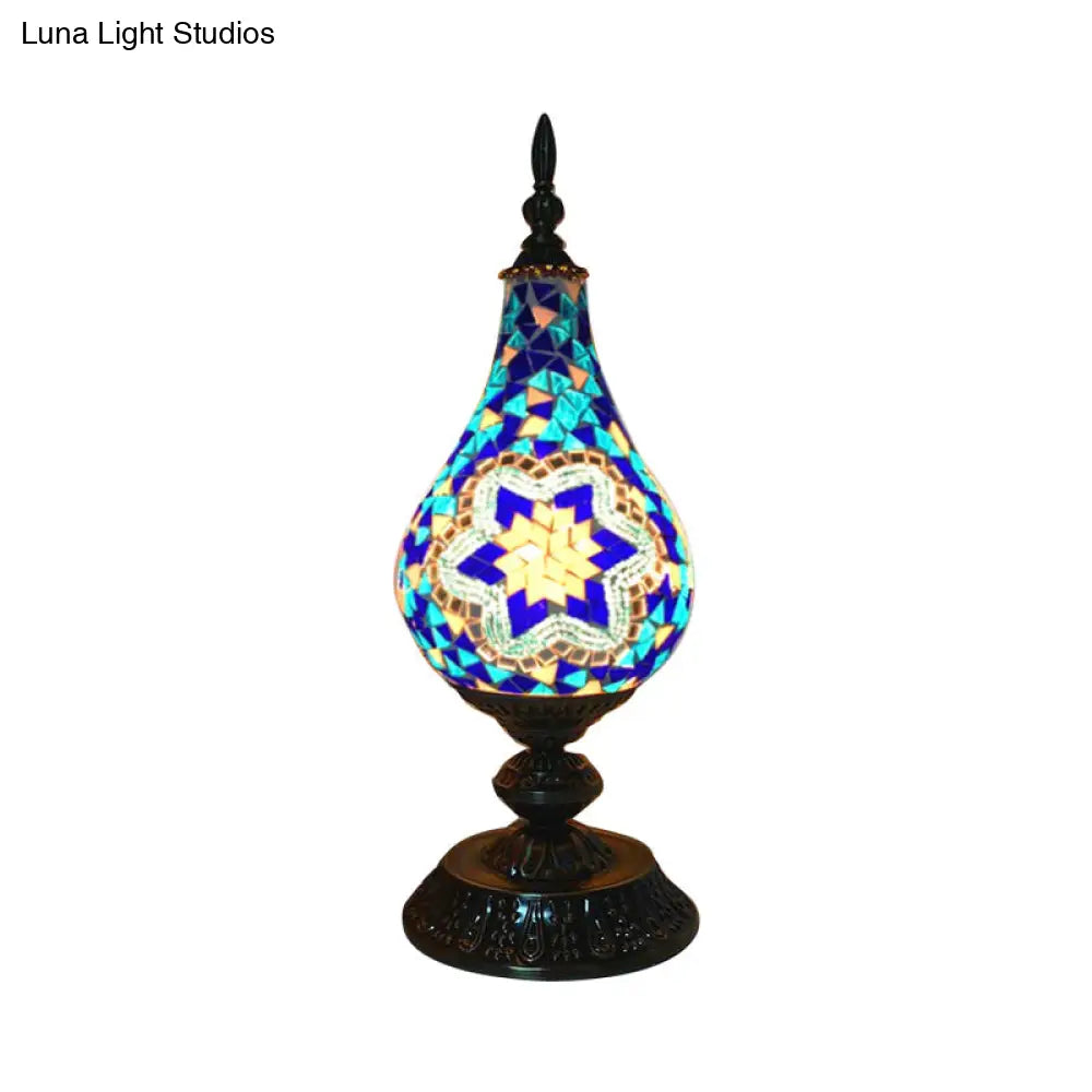 Vintage Led Glass Teardrop Table Lamp - Hand-Crafted White/Red/Yellow Bedroom Nightstand Decor