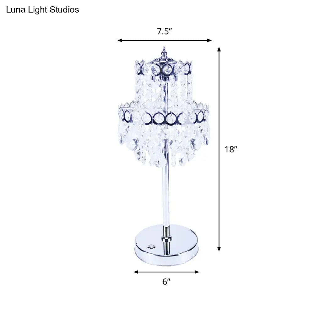 Vintage Led Table Light With Crystal Fringe Shade For Bedroom Night Lamp