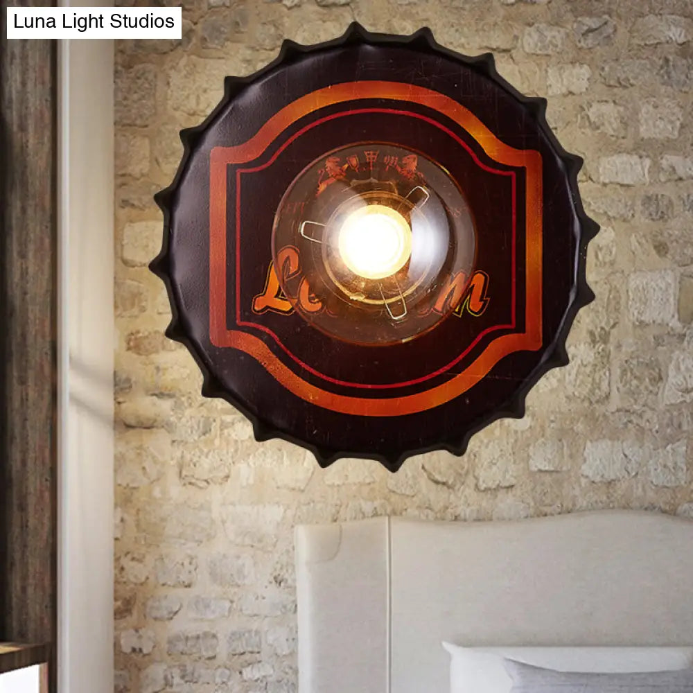 Vintage Led Wall Sconce: Bottle Cap Shape Metal Light For Restaurant Bar