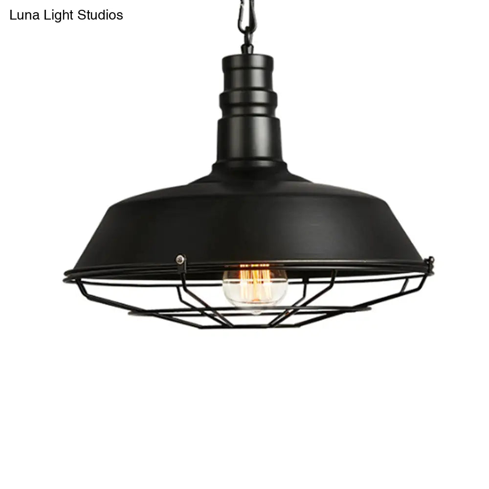 Vintage Metal Pendant Light For Commercial Use With Black Cage Shade
