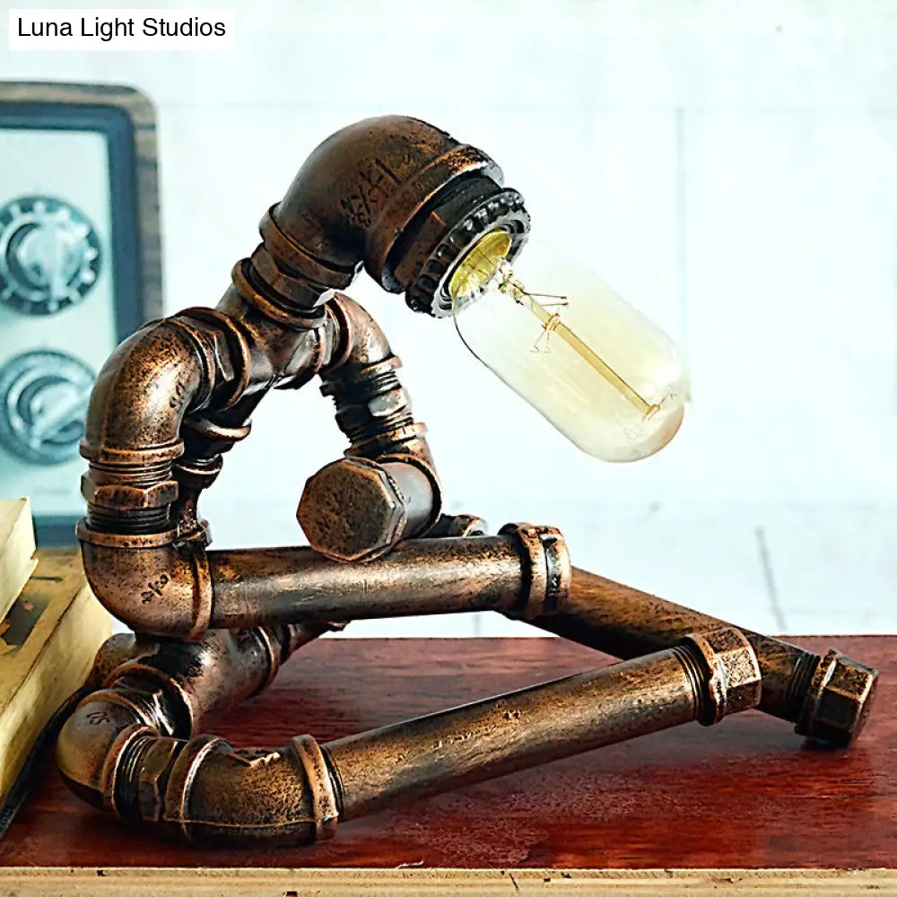 Vintage Metal Robot Task Lamp: Single Bulb Night Table Light For Study Room Rust Finish