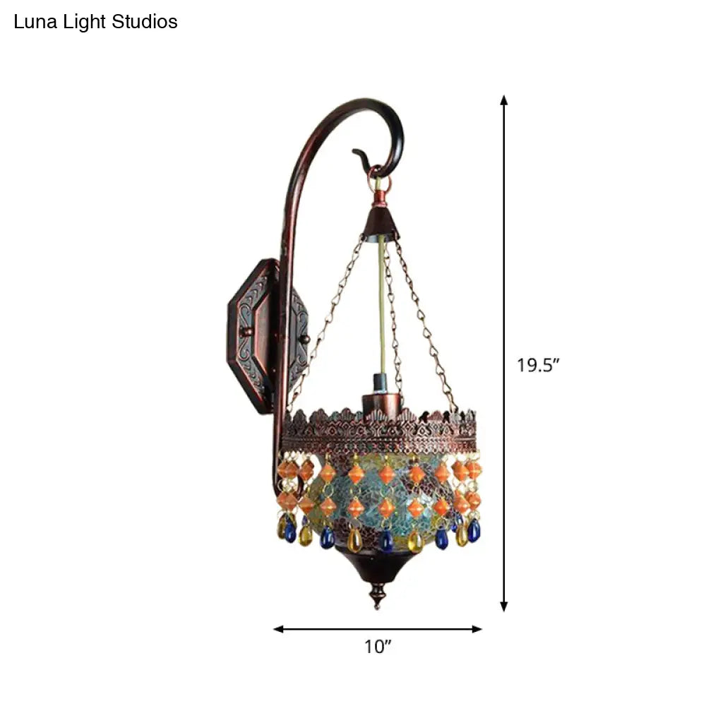 Vintage Metal Rust Sconce Light With Crystal Accent - Wall Mounted Lamp For Living Room