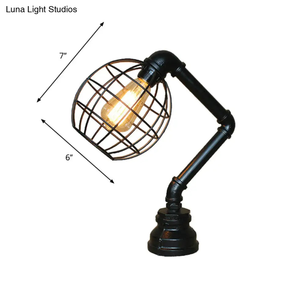 Vintage Metal Table Lamp - Industrial Black Cage Design For Coffee Shops And More