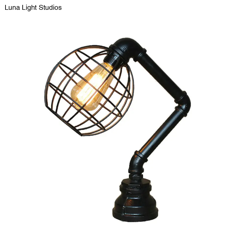 Vintage Metal Table Lamp - Industrial Black Cage Design For Coffee Shops And More