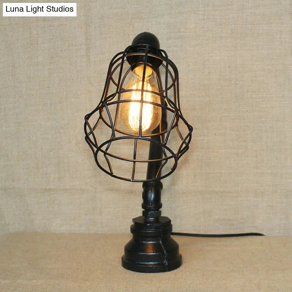 Vintage Metal Table Lamp - Industrial Black Cage Design For Coffee Shops And More