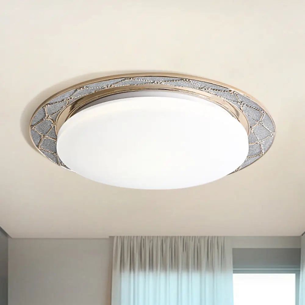 Vintage Milk Glass Led Moon - Shaped Ceiling Lamp For Bedroom - Beige/Silver Grey Flush Mount Light