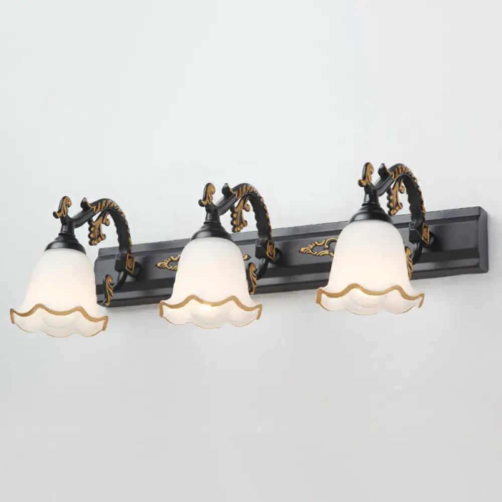 Vintage Opal Glass Floral Wall Sconce For Bathroom Vanity Lighting 3 / Black Morning Glory