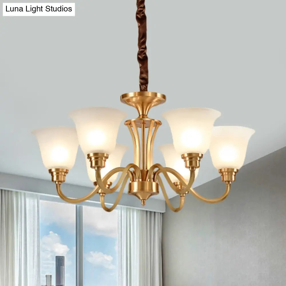 Vintage Opaline Glass Hanging Lamp Kit With 3/5 Bulbs - Brass Finish Down Lighting Pendant For