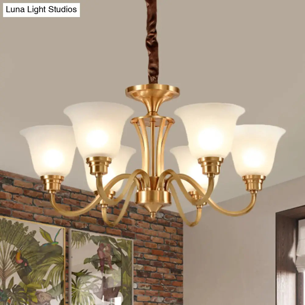 Vintage Opaline Glass Hanging Lamp Kit With 3/5 Bulbs - Brass Finish Down Lighting Pendant For