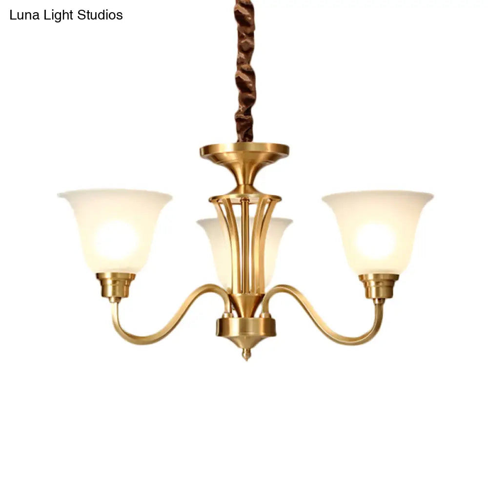 Vintage Opaline Glass Hanging Lamp Kit With 3/5 Bulbs - Brass Finish Down Lighting Pendant For