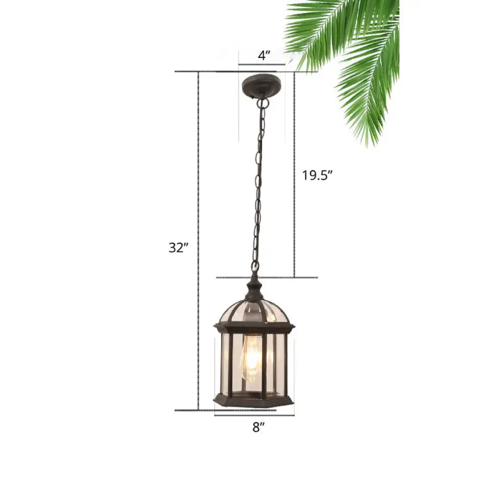 Vintage Outdoor Hanging Pendant Light With Clear Glass Birdcage Design Black / 8