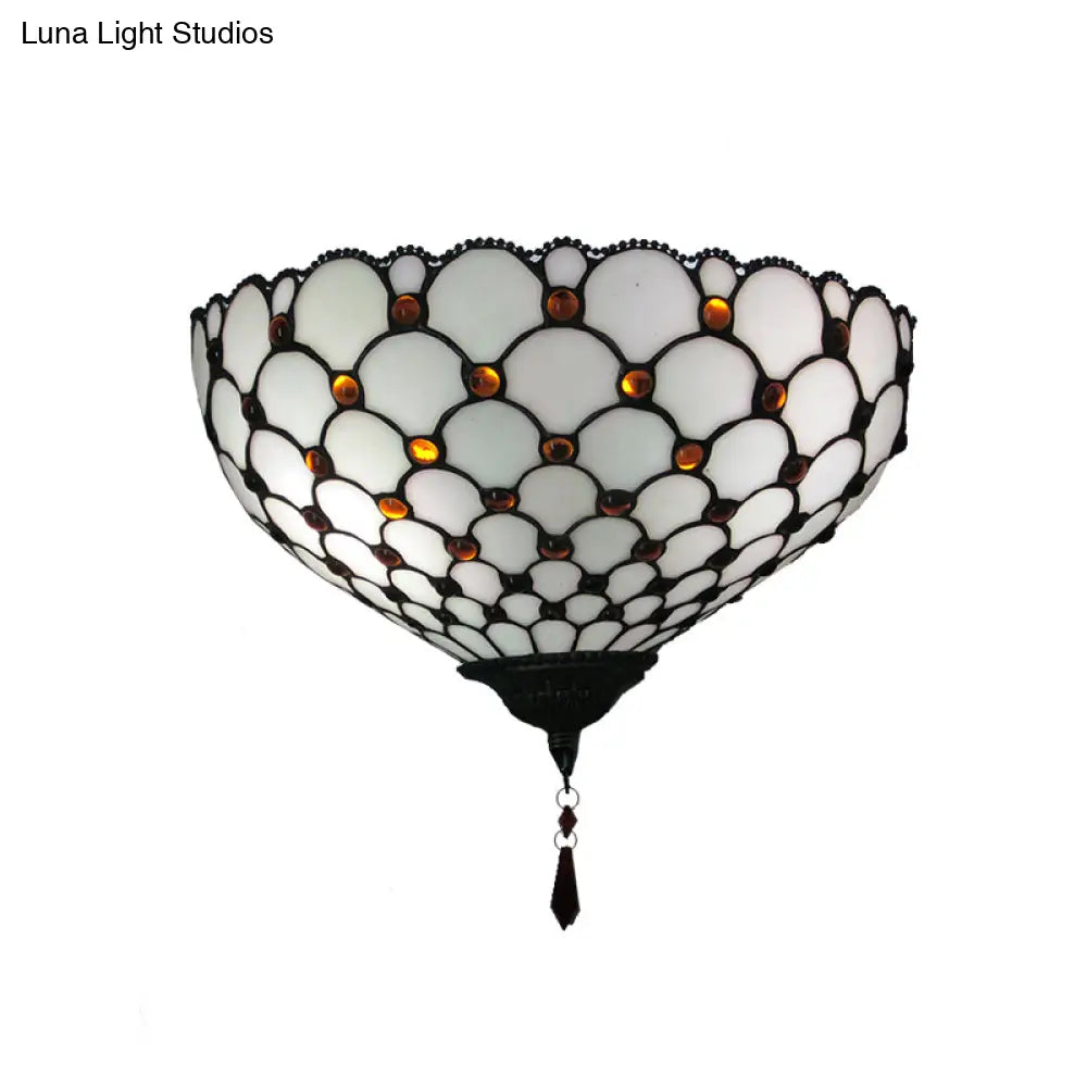 Vintage Outdoor Wall Sconce With White Glass Bowl Shade - Fish Scale Design 1 Light