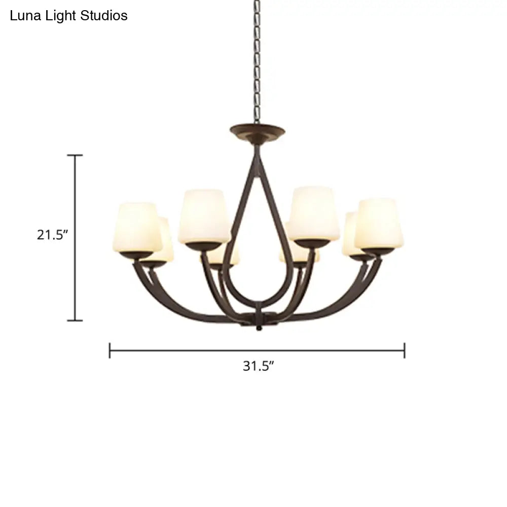 Vintage Pendant Light With Milk Glass Shade - Metal Black Finish Chandelier Swoop Arm