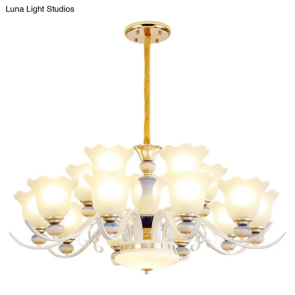 Vintage Pendant Light With White Flower Frosted Glass Shade For Living Rooms