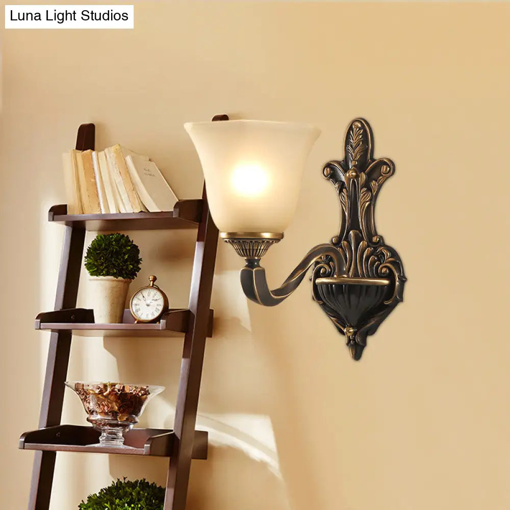 Vintage Porch Wall Sconce With Frosted Glass In Bronze - 1/2-Light Light Fixture