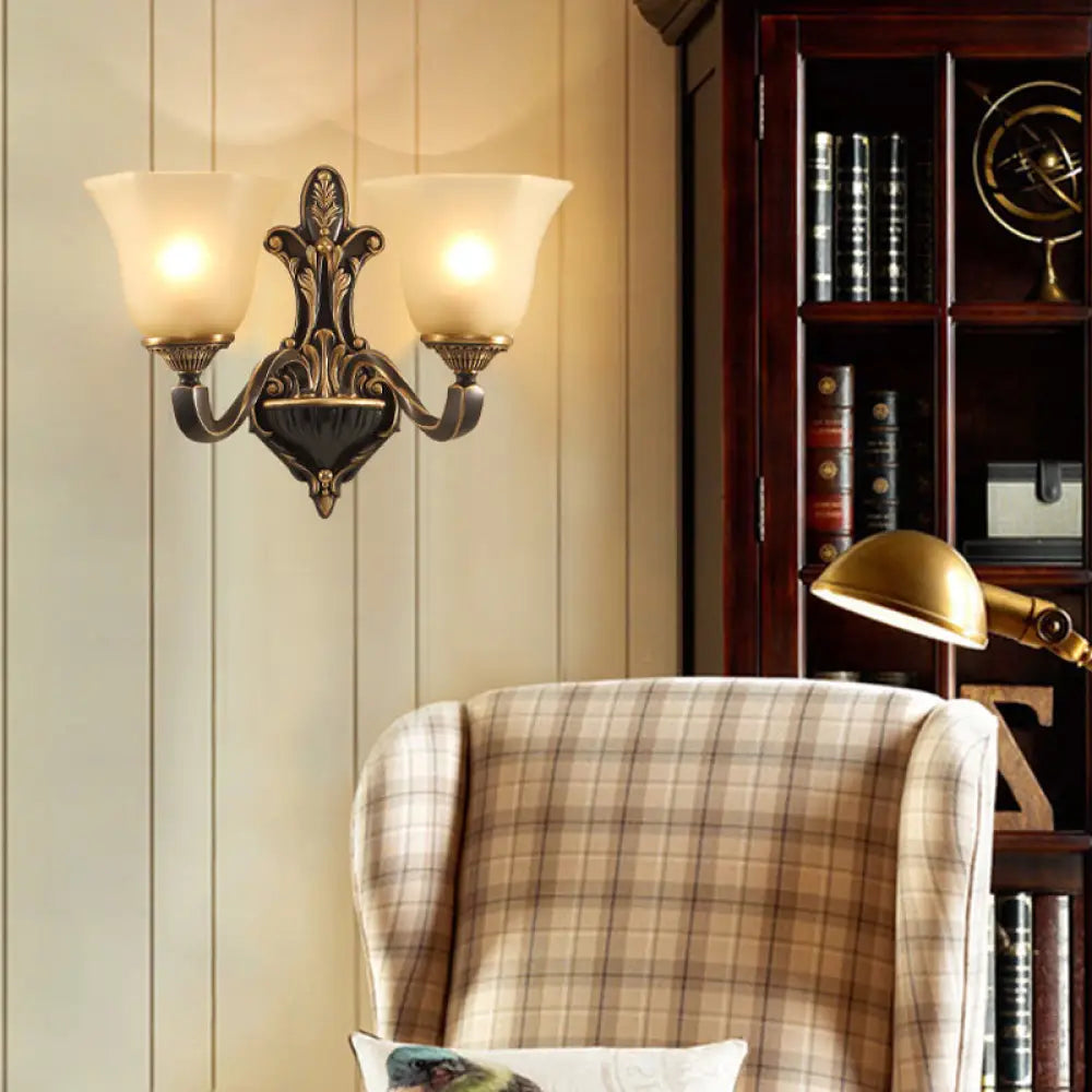 Vintage Porch Wall Sconce With Frosted Glass In Bronze - 1/2-Light Light Fixture 2 / Black