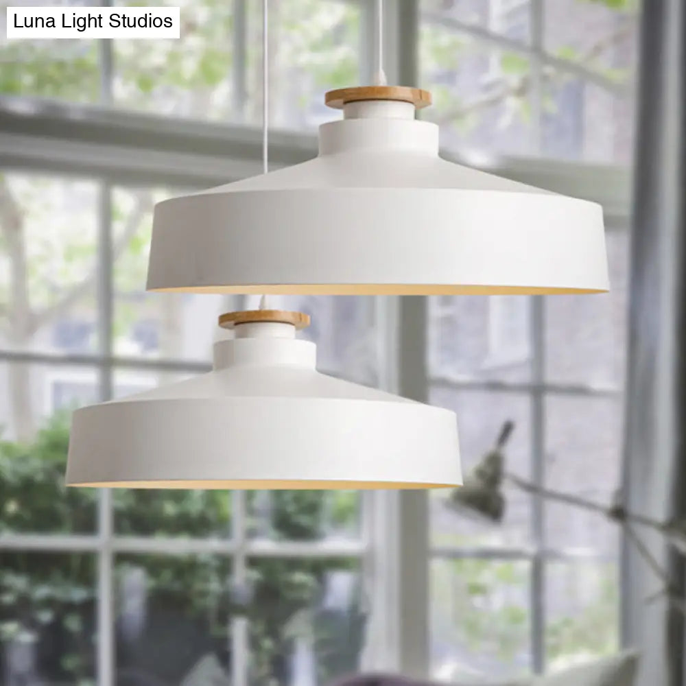 Vintage Pot Lid Shaped Pendant Light Fixture For Dining Room Ceiling - Black/White Metal 1-Light
