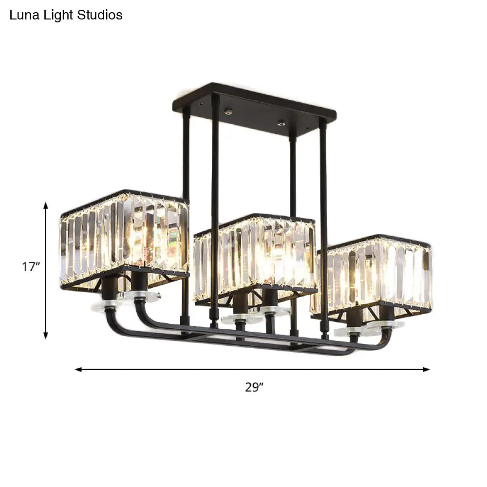 Vintage Prismatic Crystal Chandelier - 6/8 Lights Black Hanging Light For Living Room