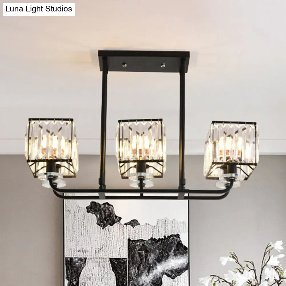 Vintage Prismatic Crystal Chandelier - 6/8 Lights Black Hanging Light For Living Room