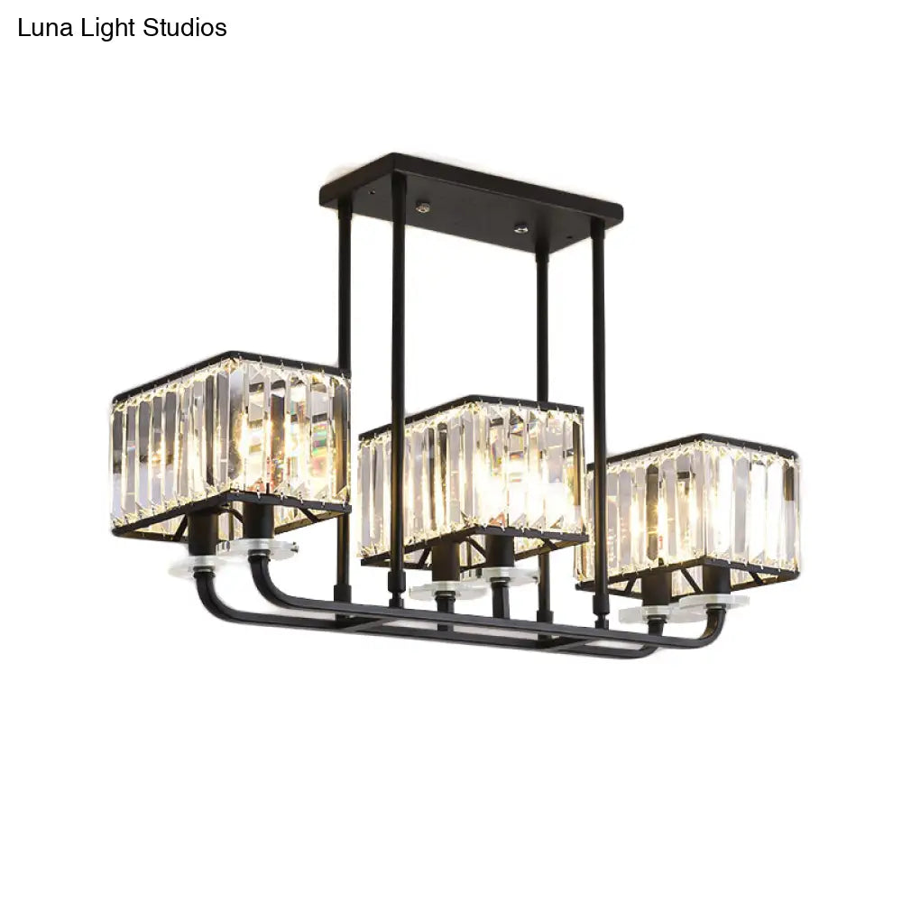Vintage Prismatic Crystal Chandelier - 6/8 Lights Black Hanging Light For Living Room