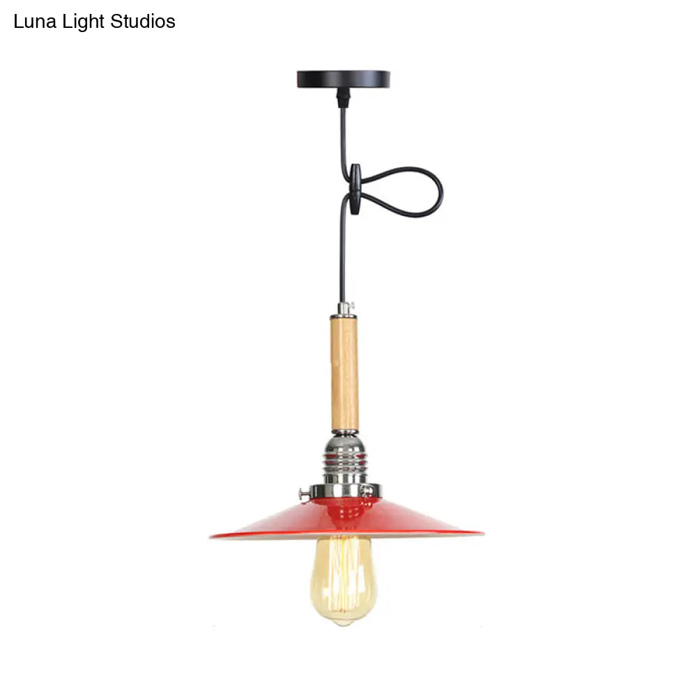 Vintage Red Saucer Suspension Pendant Light For Foyer - Metal Finish 1-Light